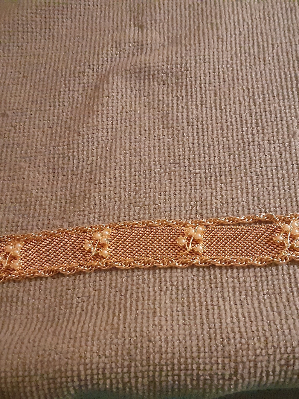 Gold Mesh Bracelet with Faux Pearl Floral Accents